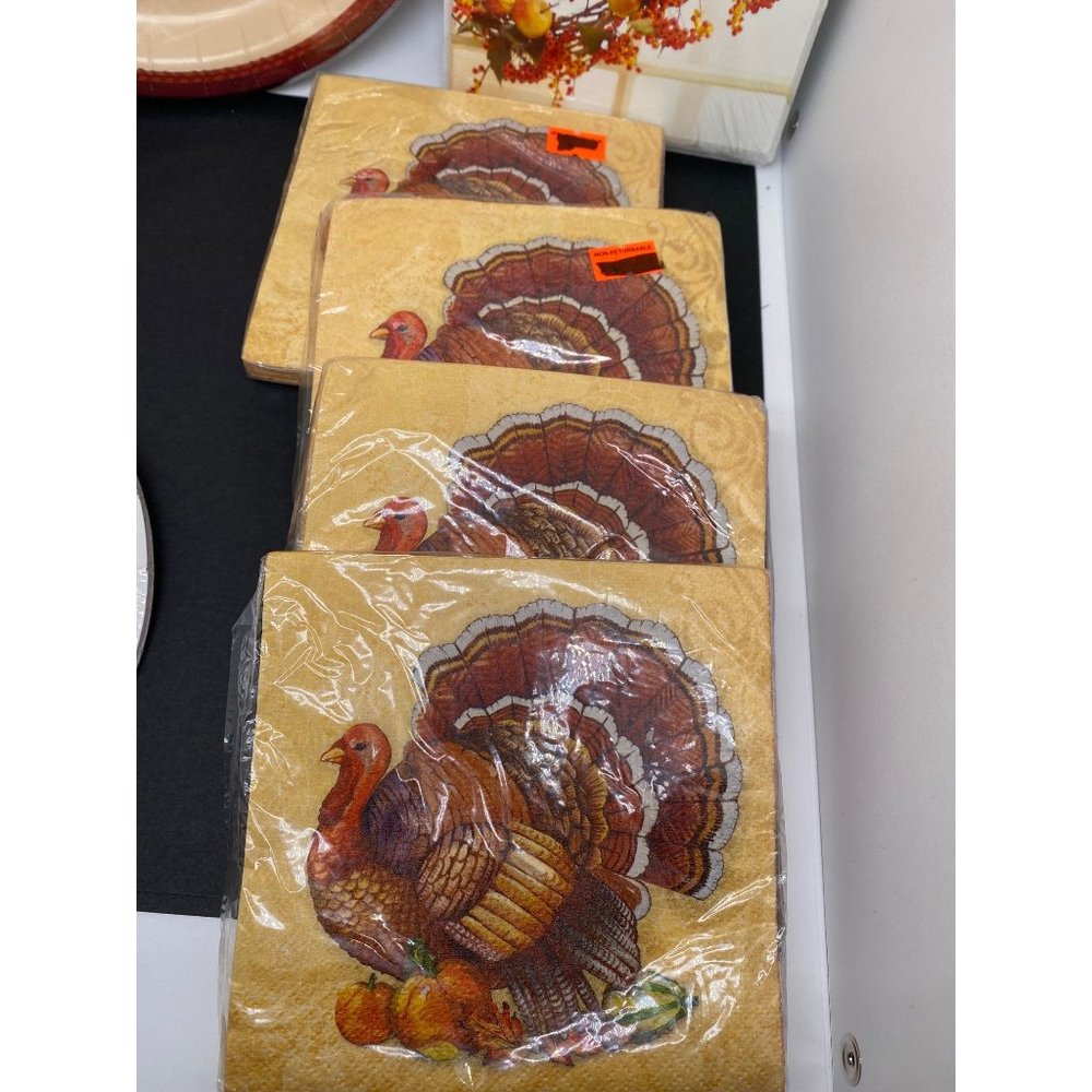 Thanksgiving Dessert Napkins Turkey NOS NIP Paper #4